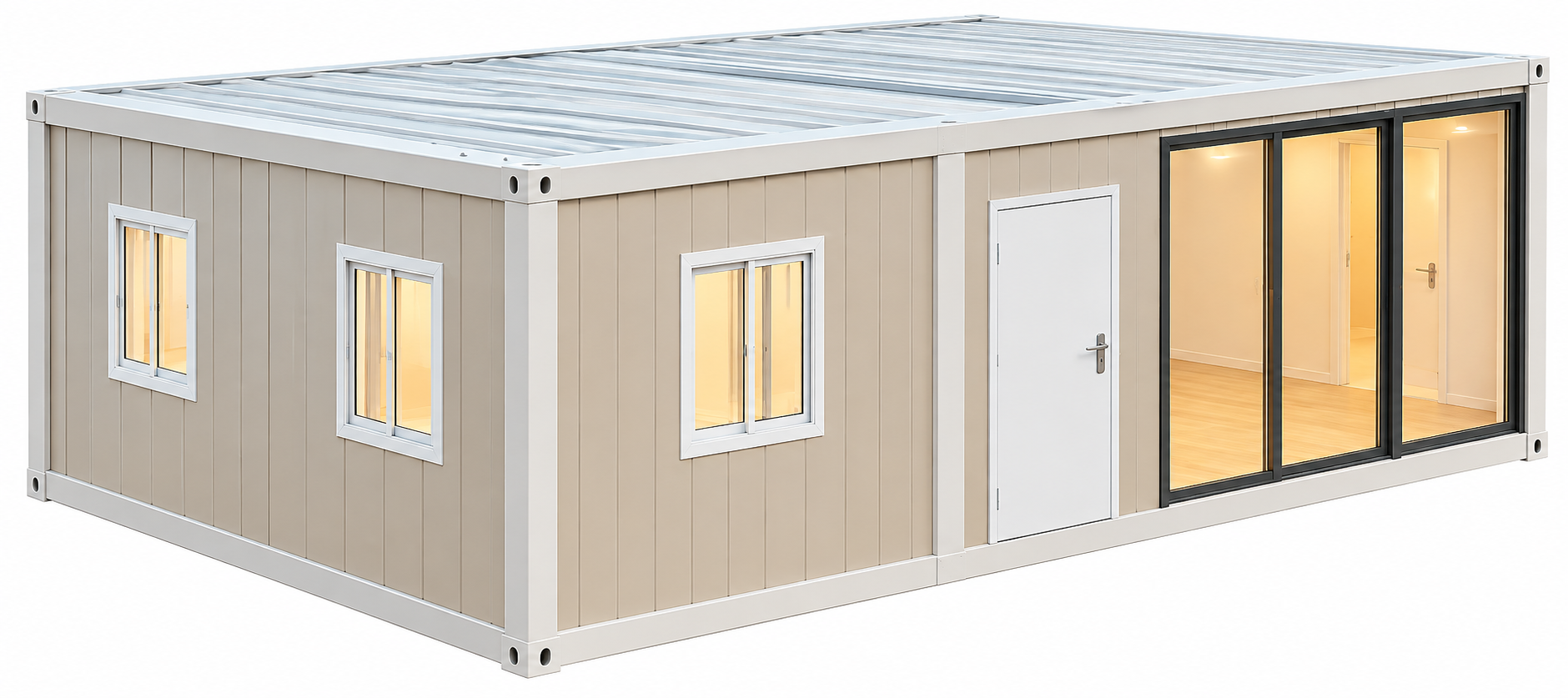 Casa contenedor beige con ventanales